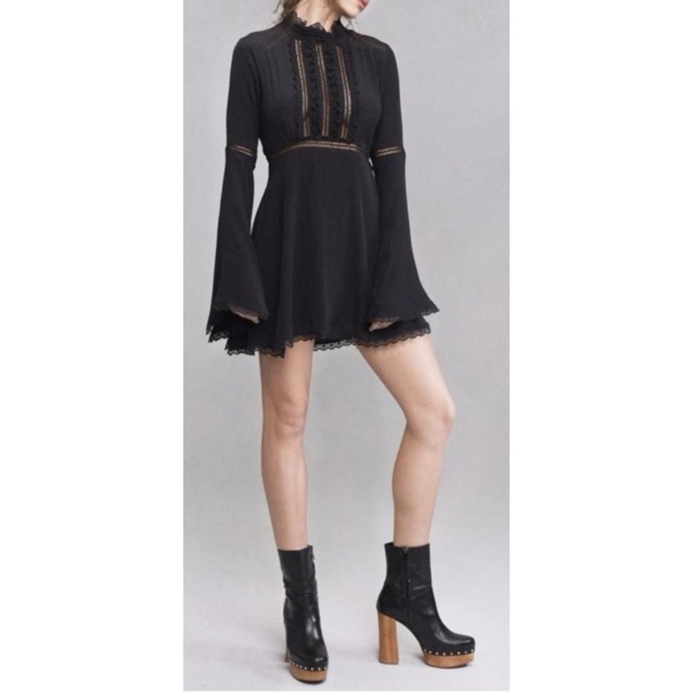 For Love and Lemons-Elegant Black Lace Trim Dress-Size Small